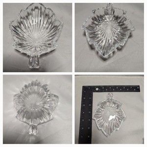 Vintage CLEAR Glass LEAF Trinket Candy Dish Lead Crystal Thick CUT glass
